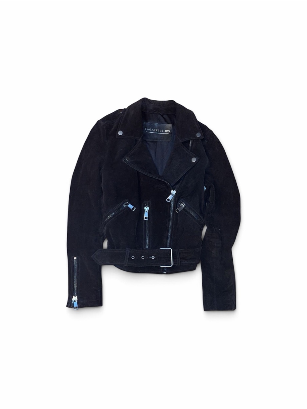 Bagatelle Black Suede Moto Jacket with Belt